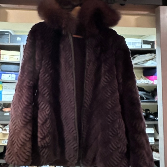Brown Teddy Jacket with Plush Fur Trim - Picture 1 of 11